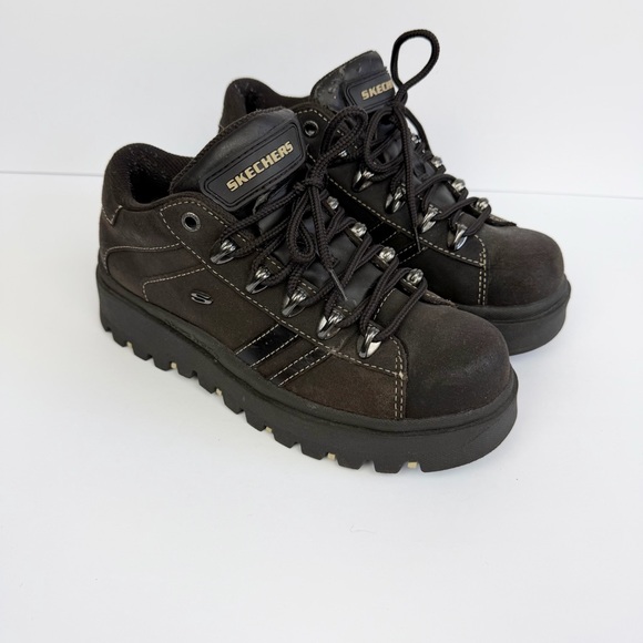 Skechers Shoes - Vintage Y2K Skechers Jammers Chunky Platform Shoes Loafers Lace Up Brown Size 8